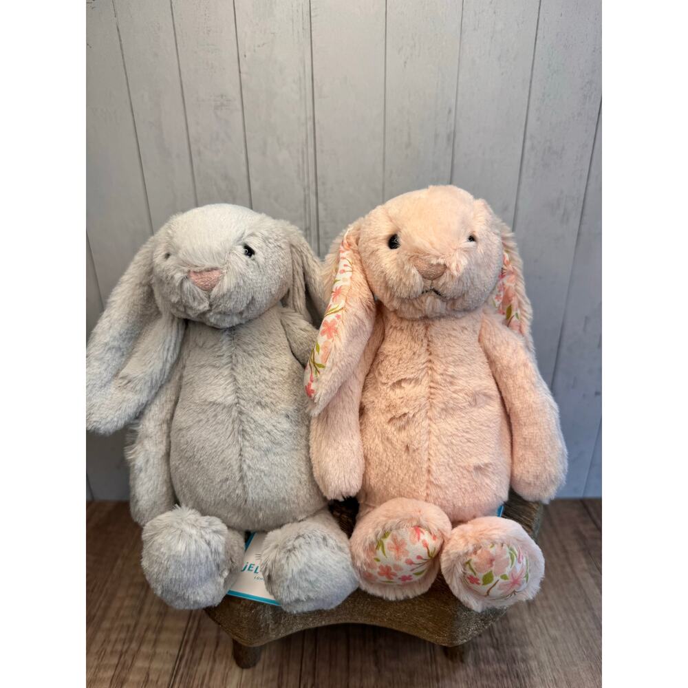 BUNNY BUNDLE Blush Bunny Cherry, Silver Bunny Small Jellycat Bashful Bunny - Picture 2 of 6